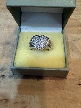 Judith Ripka Sterling Silver CZ Pave Cable Heart Ring Size 7